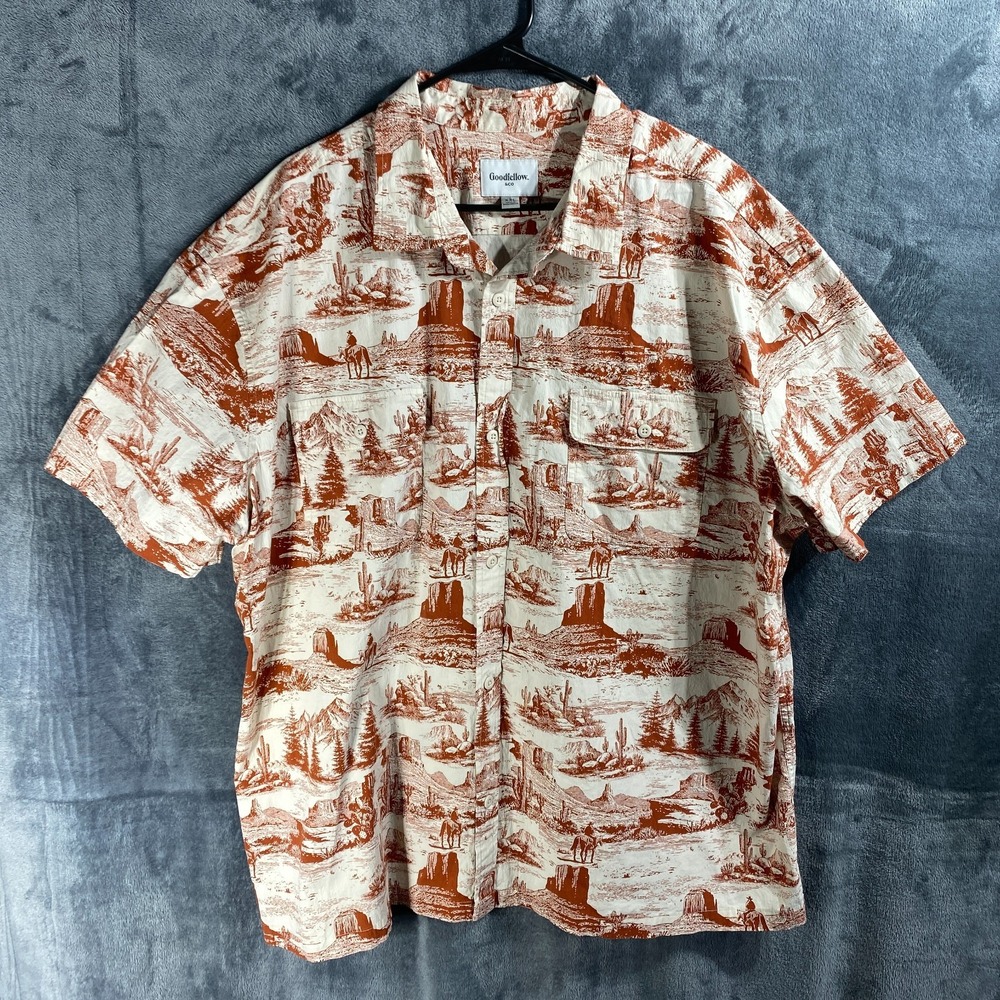 Goodfellow & Co Shirt Men's 2XL Short Sleeve Desert Western Button Up Orange